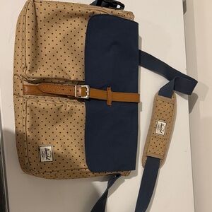 Herschel Supply Company Polka Dot Tan and Navy Messenger Bag